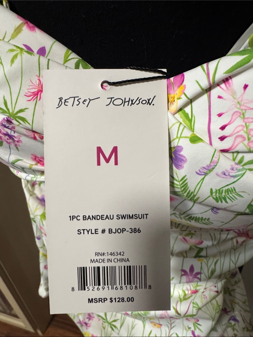Betsey Johnson Cream Floral Sweetheart Bust Bodysuit with Pink & Yellow Blooms - Picture 3 of 6